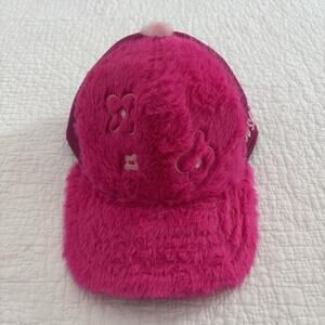 Hot Pink Fuzzy Fury Trucker Hat Adjustable SnapBack